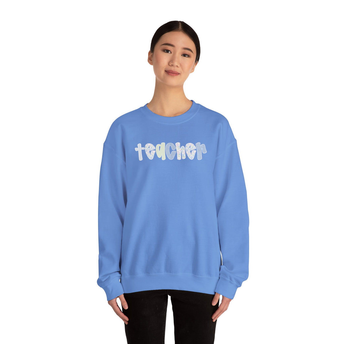 Teacher Floral Crewneck Sweatshirt — Pastel Heart & Flower Teacher Gift
