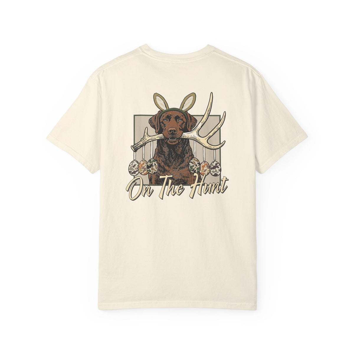 Landon's Easter Brown Lab Hunting Dog Graphic T-Shirt — "On The Hunt" Retro Antler Design