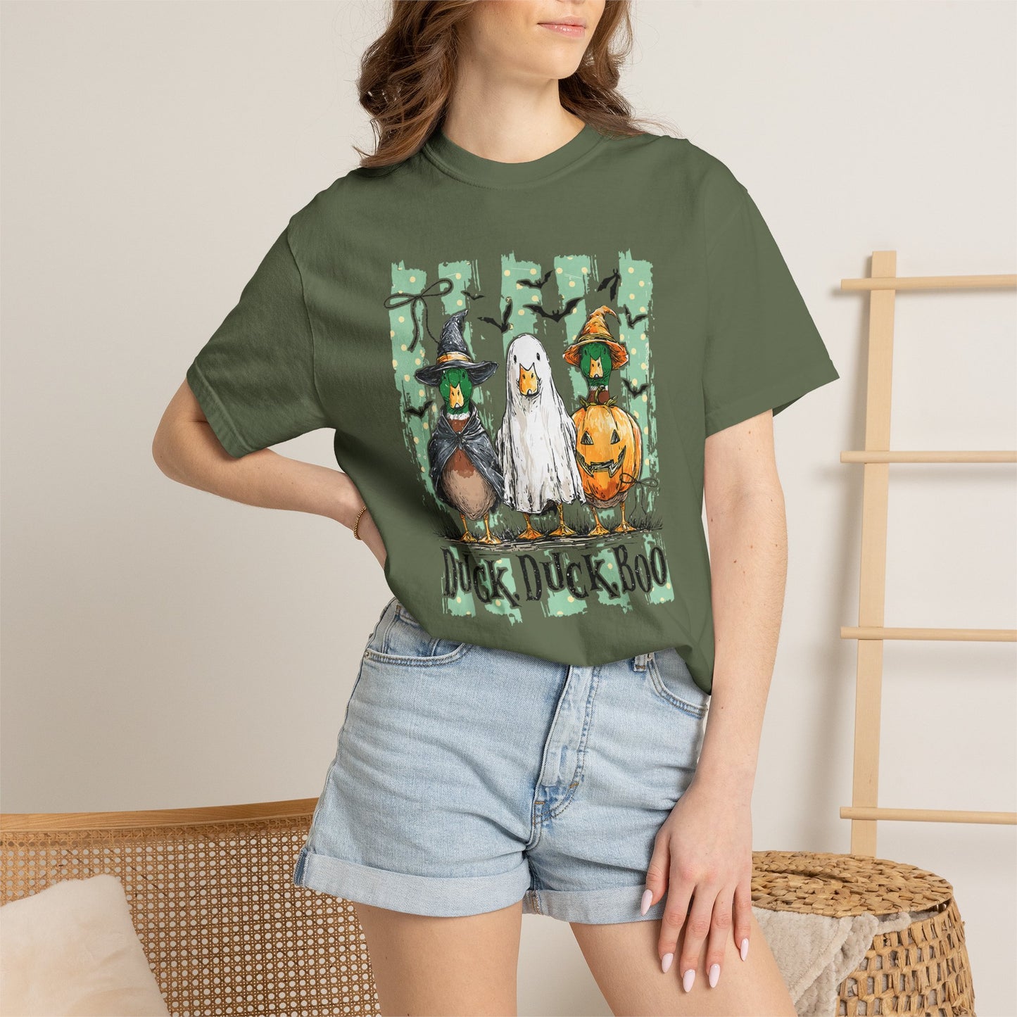 Duck Duck Boo Halloween T‑Shirt — Cute Witch & Pumpkin Ducks Graphic Tee