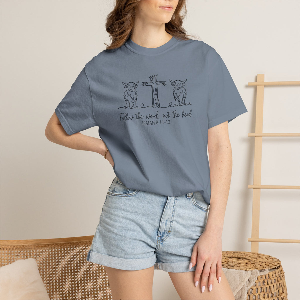 Christian Cross & Cow T-Shirt — "Follow the Word, Not the Herd" Graphic Tee