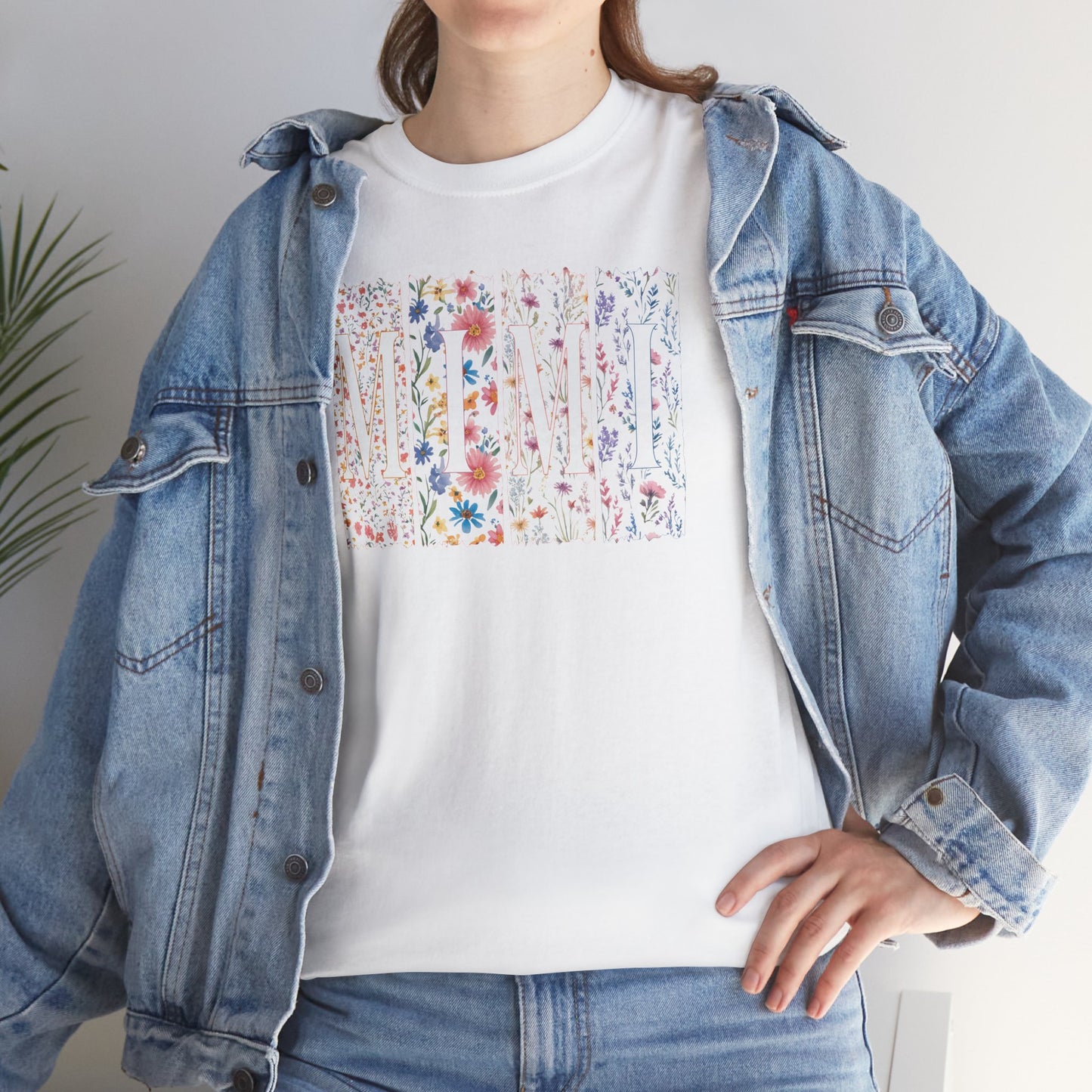 Floral Watercolor "Mimi" Striped Tee — Colorful Botanical Graphic T-Shirt