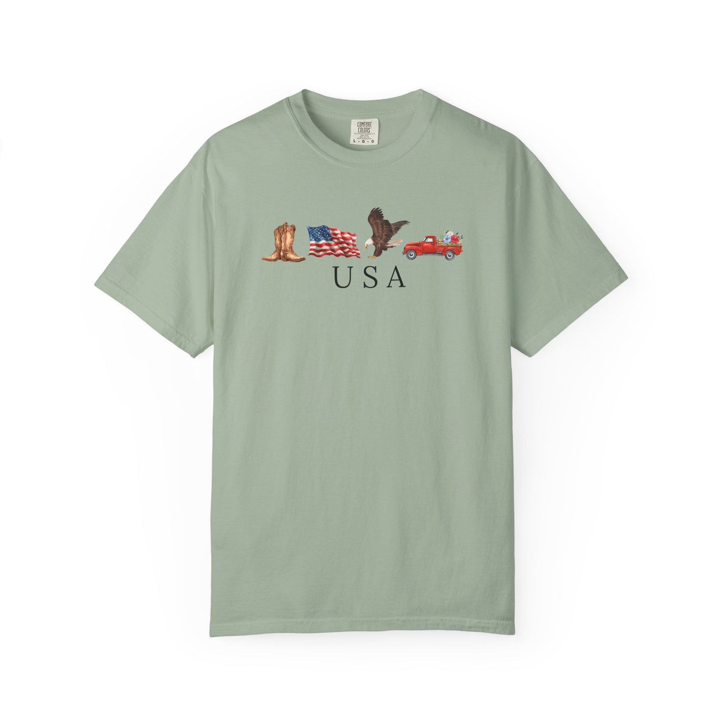 USA Americana Graphic T-Shirt — Boots, Flag, Eagle & Truck Design