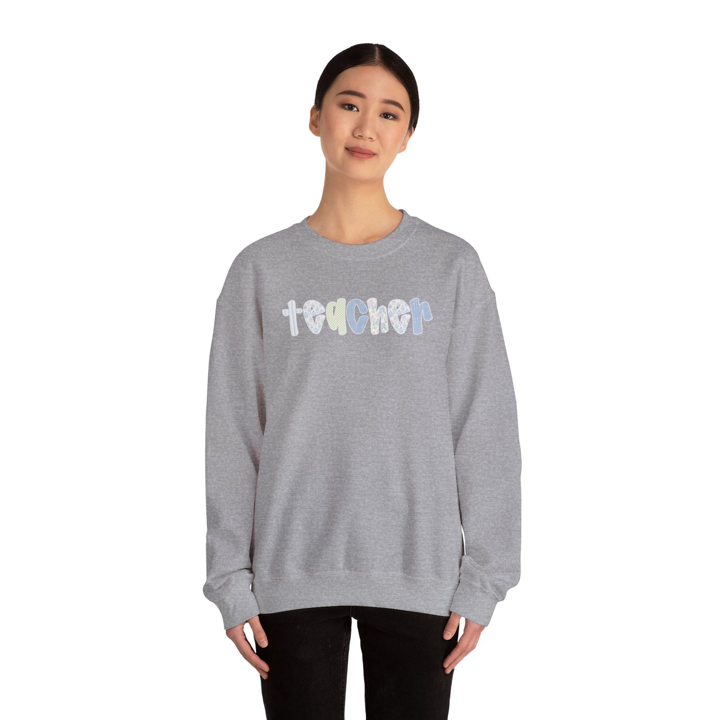 Teacher Floral Crewneck Sweatshirt — Pastel Heart & Flower Teacher Gift