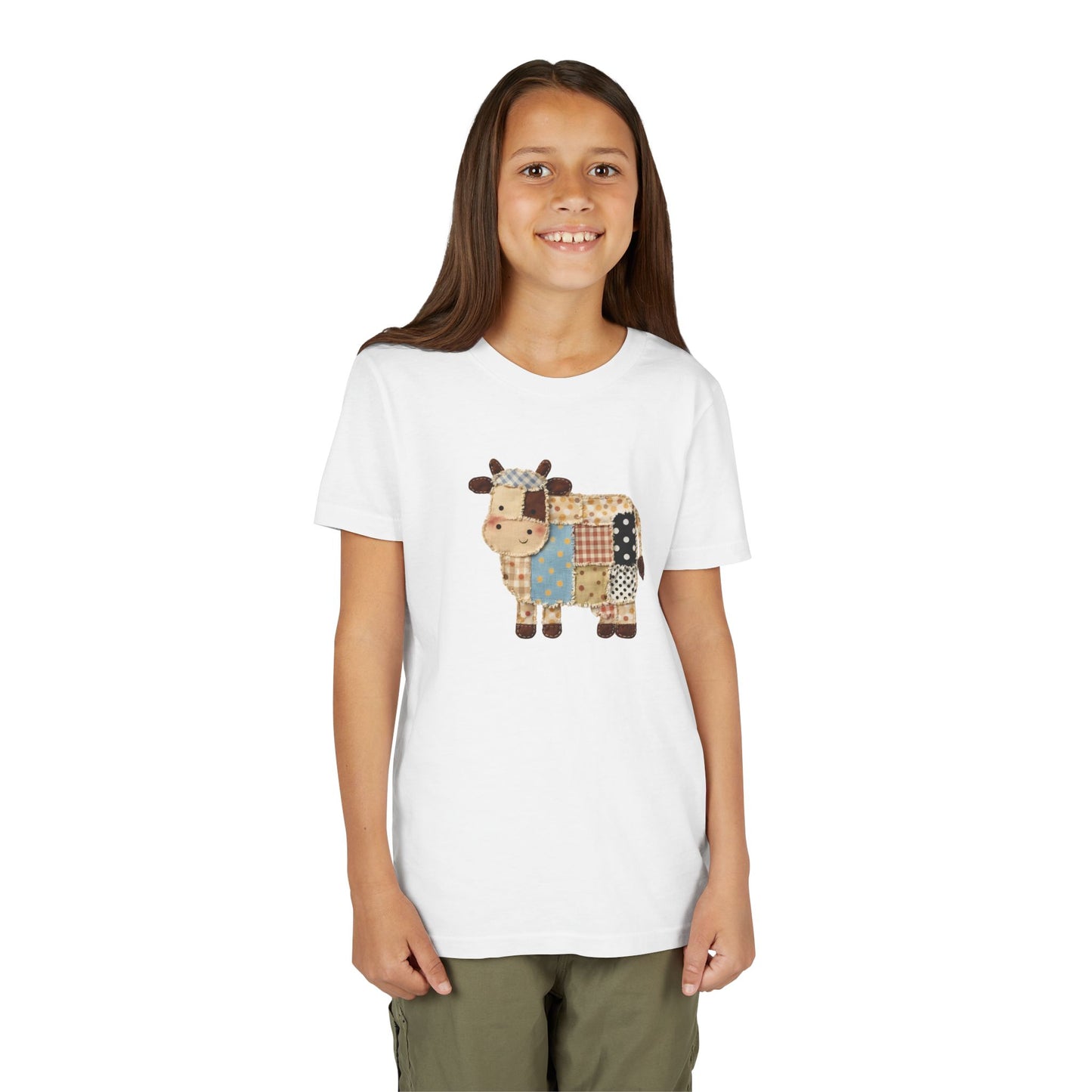 Kids Cow Patchwork Print T-Shirt – Cute Patchwork Calf Graphic Youth Tee