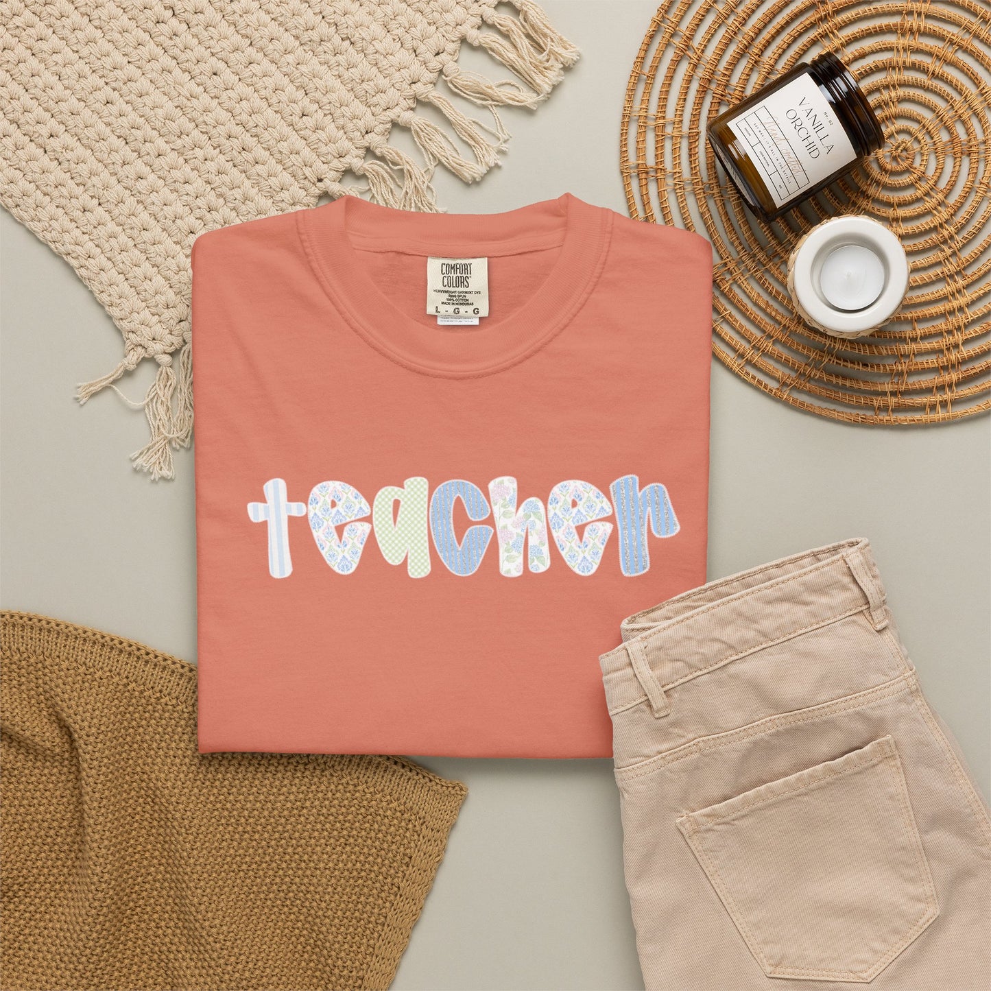 Teacher Floral Bubble Text T-Shirt — Cute Teacher Gift Tee
