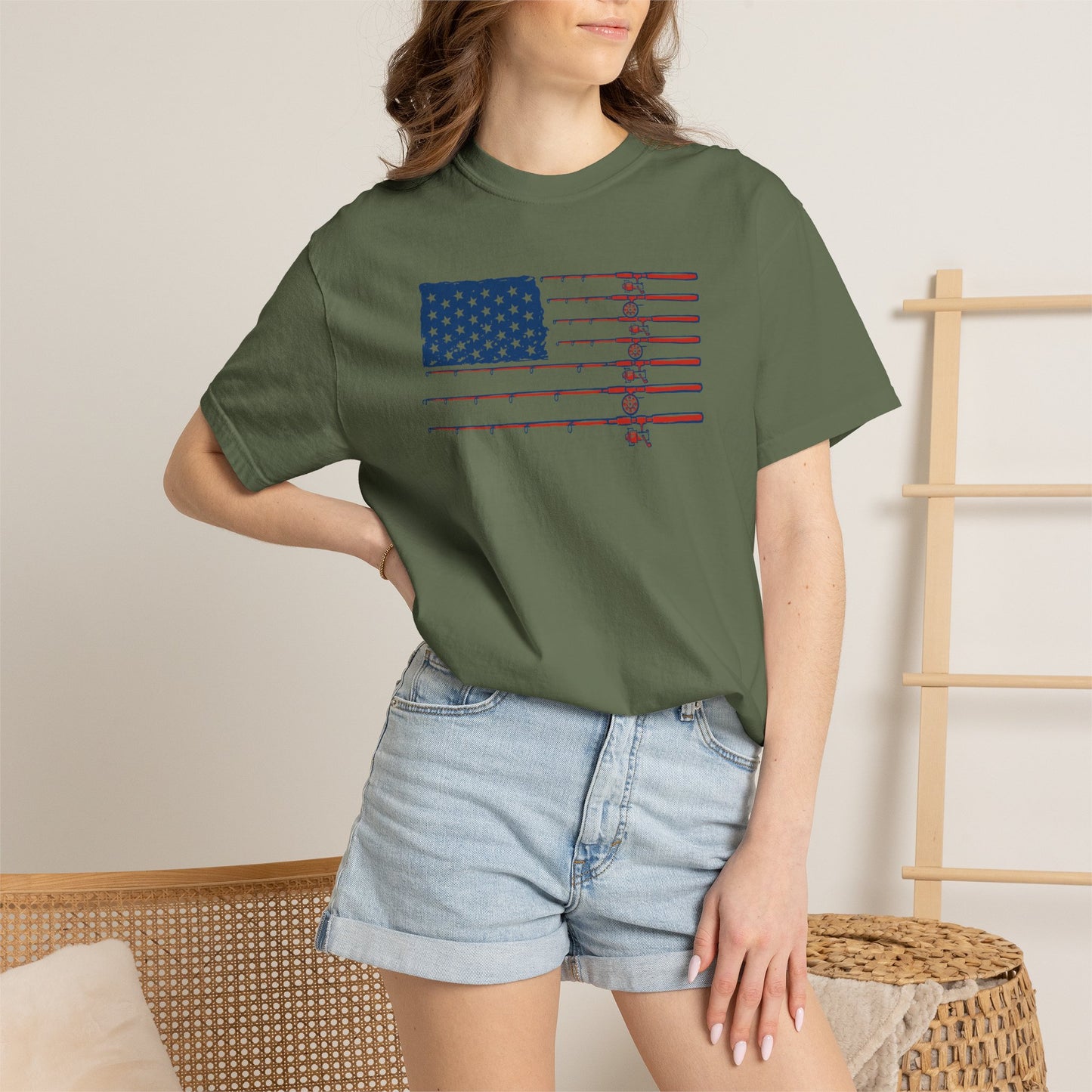 American Fishing Flag T-Shirt — Patriotic Bass Rods Graphic Tee