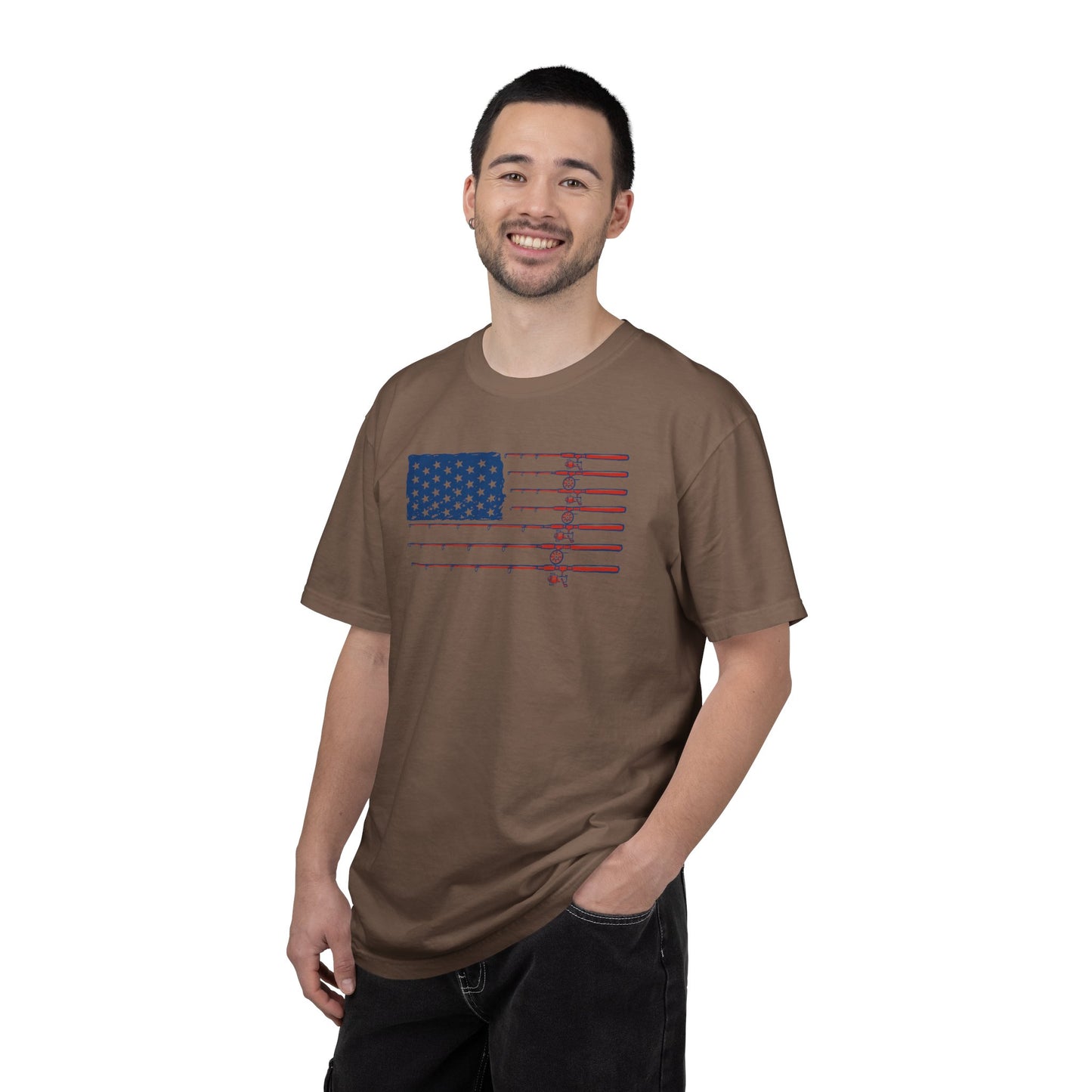 American Fishing Flag T-Shirt — Patriotic Bass Rods Graphic Tee