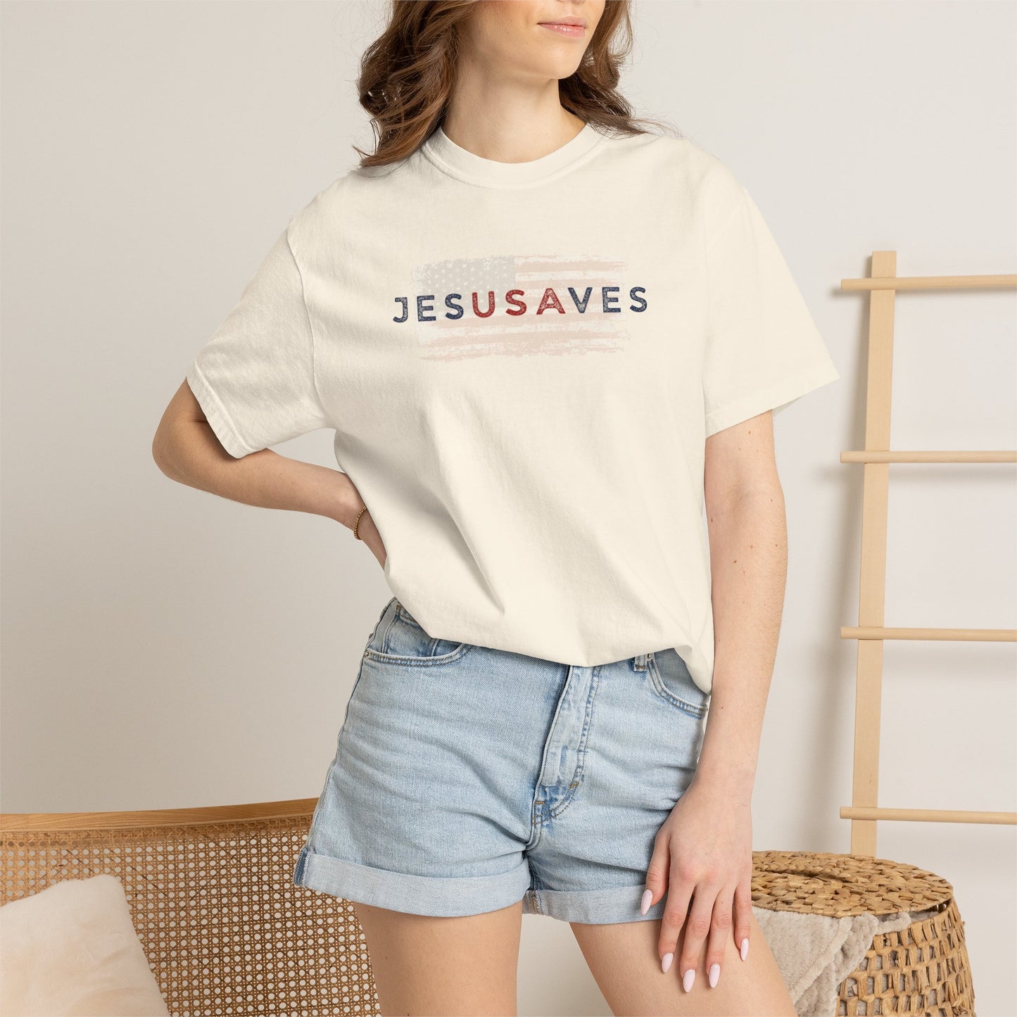 Jesus Saves T‑Shirt — Patriotic Faith Graphic Tee