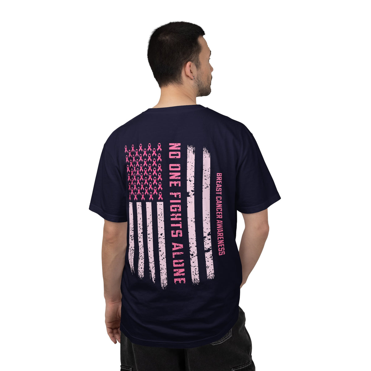 Breast Cancer Awareness T-Shirt — "No One Fights Alone" Flag Tee