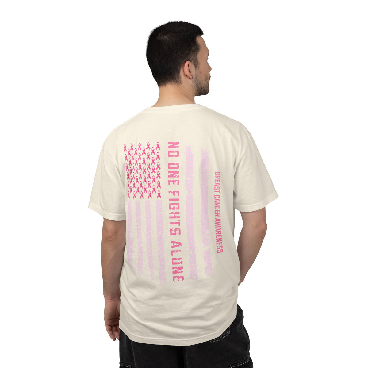 Breast Cancer Awareness T-Shirt — "No One Fights Alone" Flag Tee