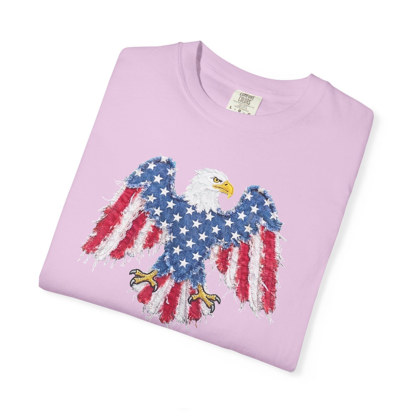 Patriotic Eagle Print T-Shirt — Distressed American Flag Graphic
