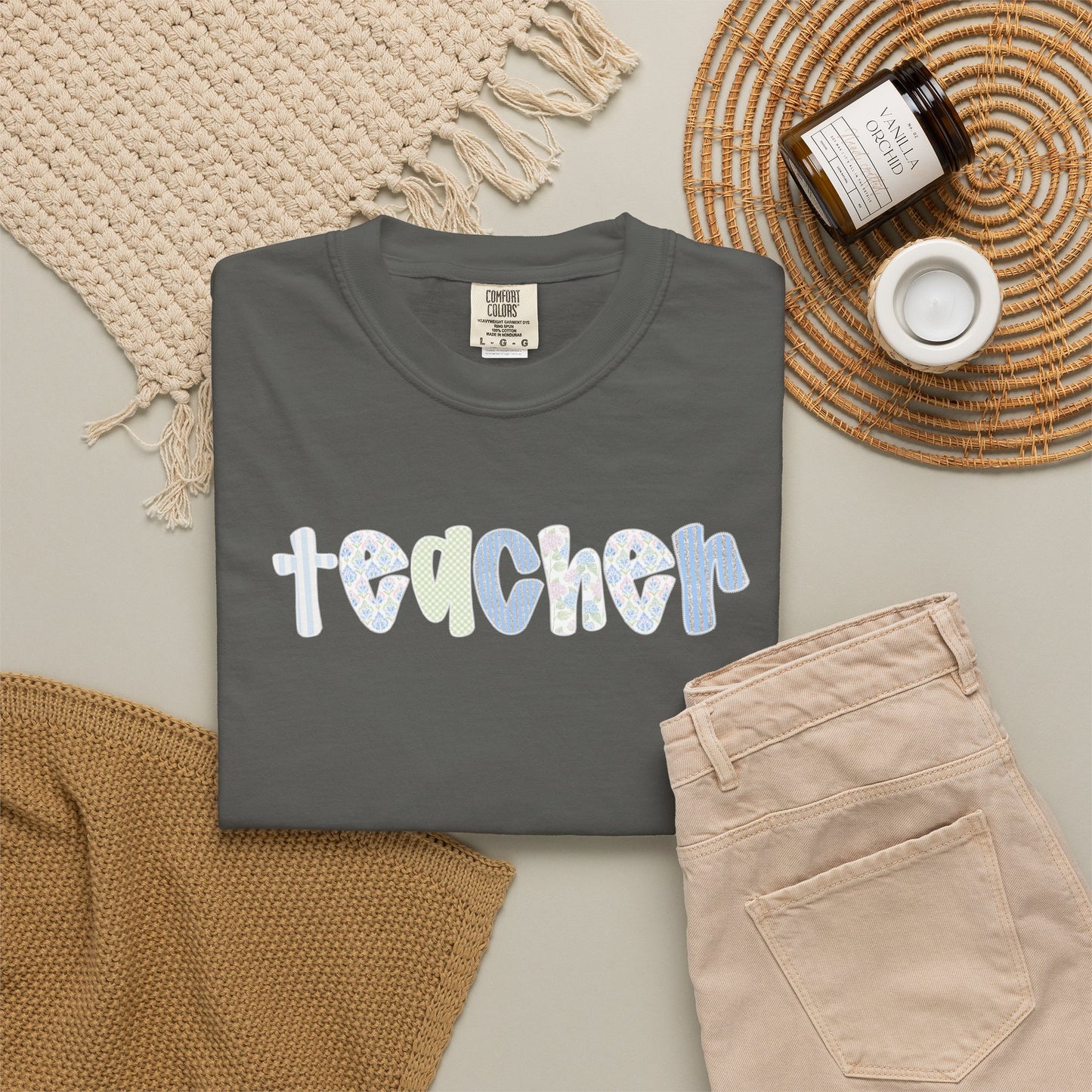 Teacher Floral Bubble Text T-Shirt — Cute Teacher Gift Tee