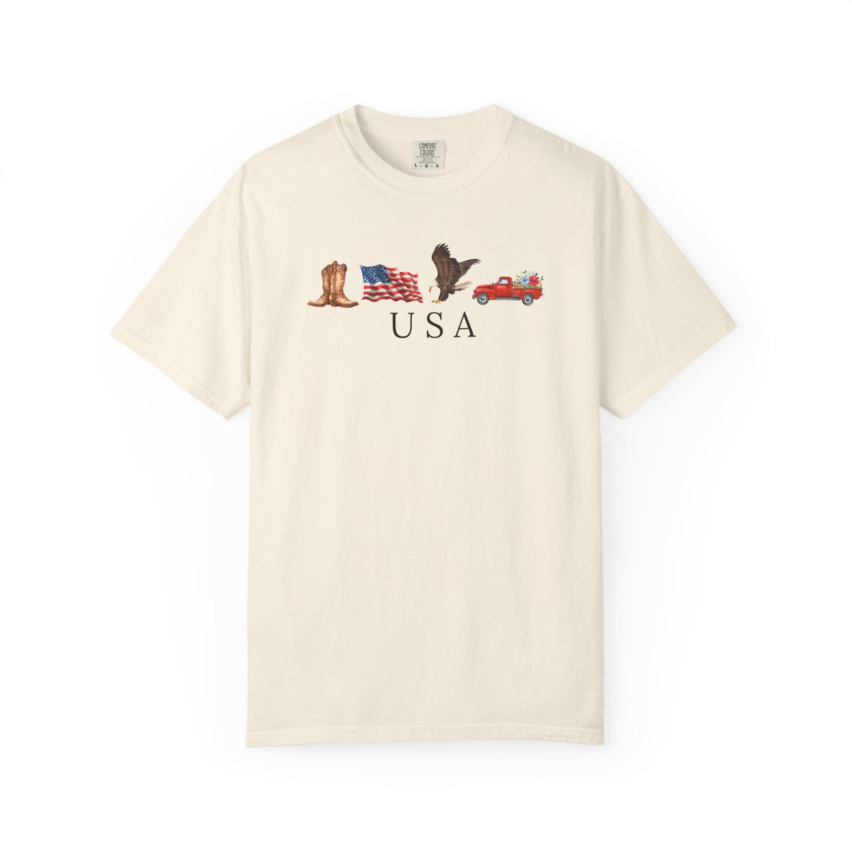 USA Americana Graphic T-Shirt — Boots, Flag, Eagle & Truck Design
