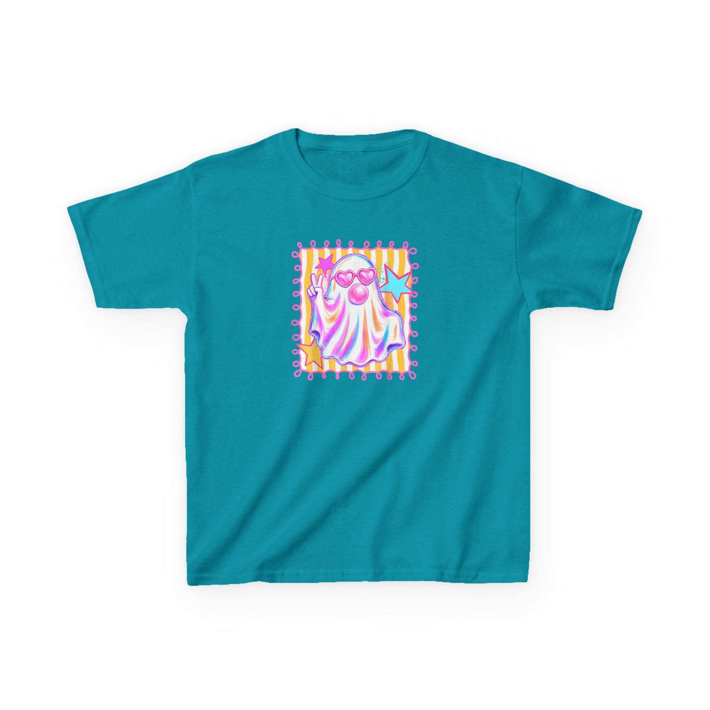Kids Ghost Stamp Tee — Cute Pastel Halloween Graphic Shirt