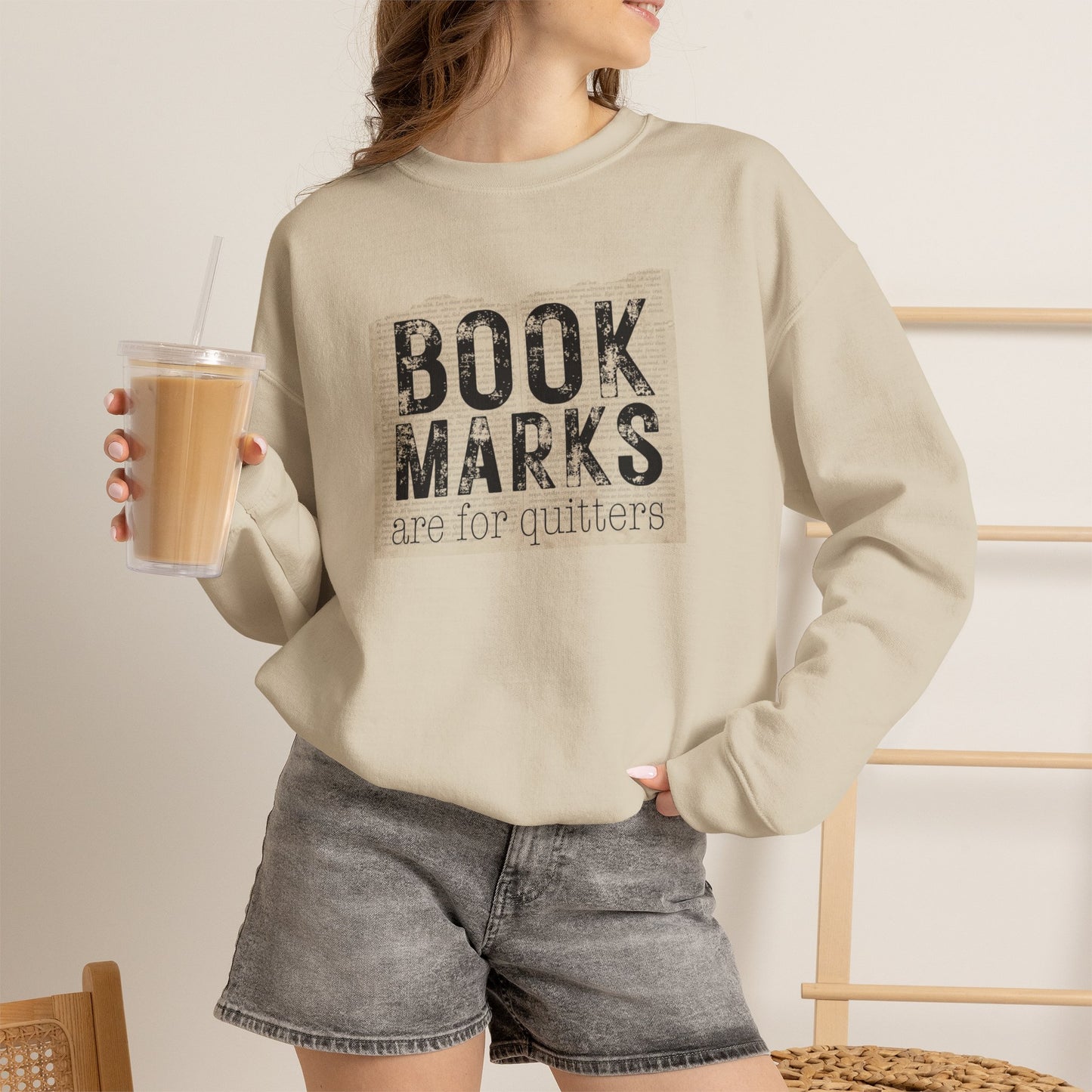 Sweatshirt — "BOOKMARKS are for quitters" Vintage Reader Crewneck