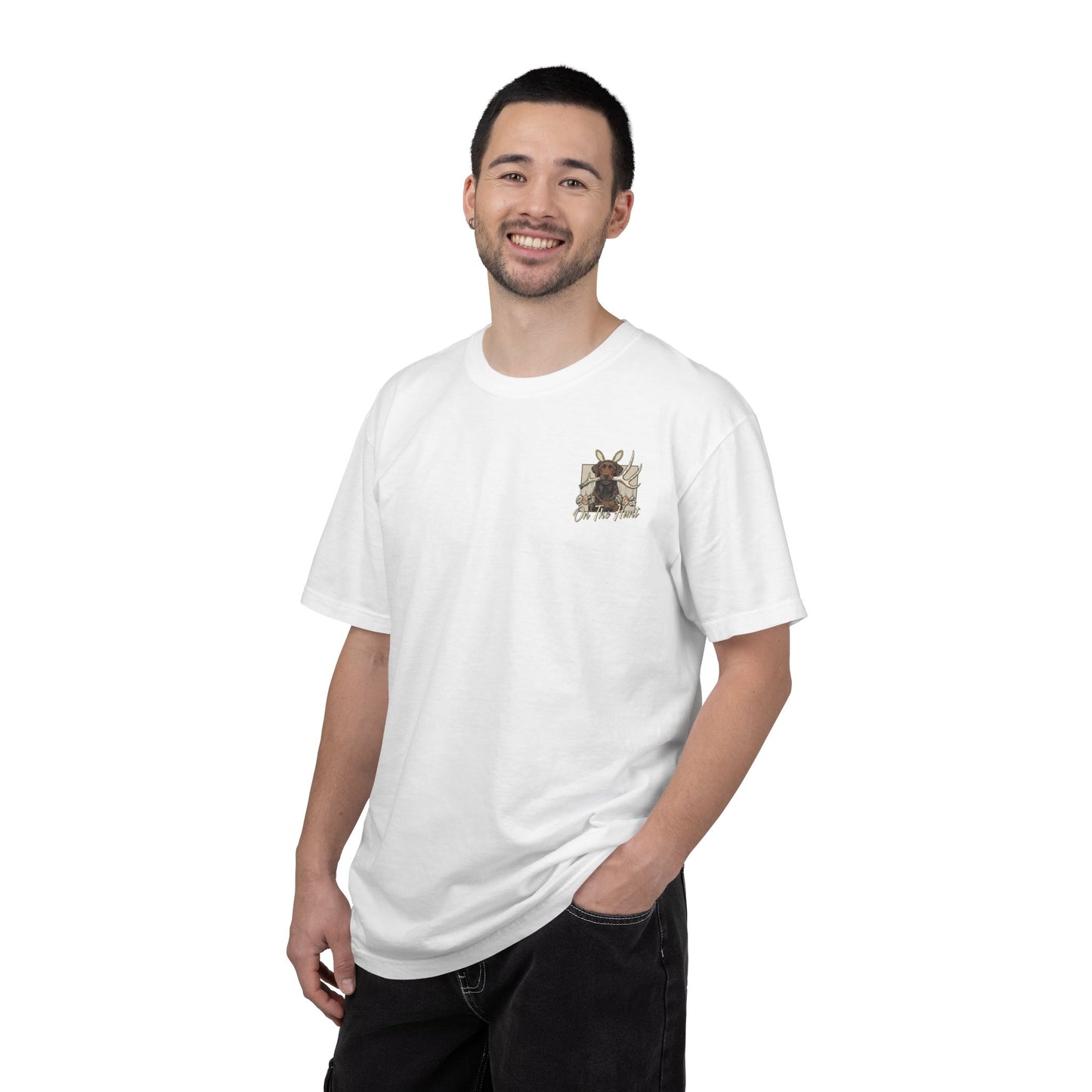 Landon's Easter Brown Lab Hunting Dog Graphic T-Shirt — "On The Hunt" Retro Antler Design