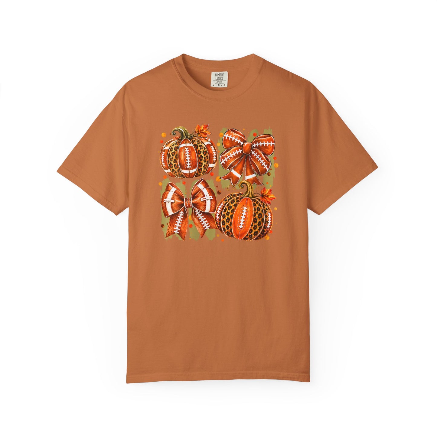 Pumpkin Patch Fall Football T-Shirt — Rustic Orange Autumn Pumpkins Tee