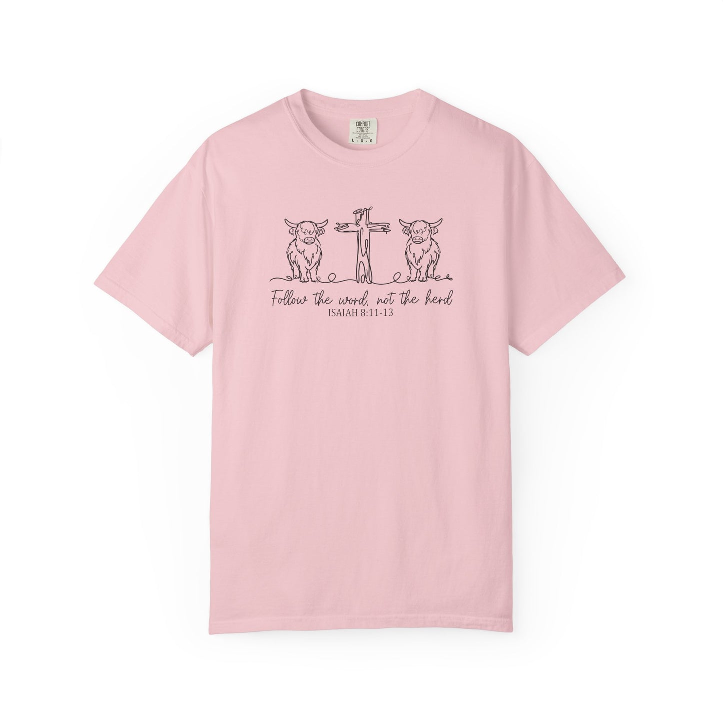 Christian Cross & Cow T-Shirt — "Follow the Word, Not the Herd" Graphic Tee