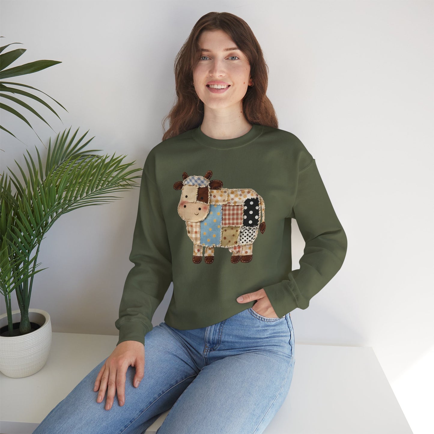 Patchwork Cow Print Sweatshirt — Cute Farm Animal Crewneck