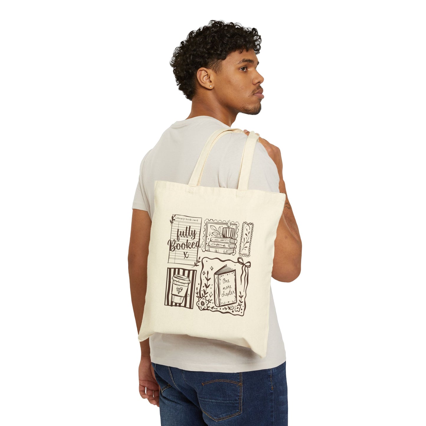 Tote Bag — 'Fully Booked' Library Illustrated Book Lover Canvas Tote