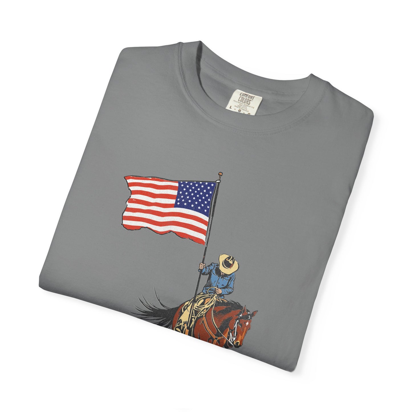 Patriotic Cowboy on Horse T-Shirt – American Flag Western Tee