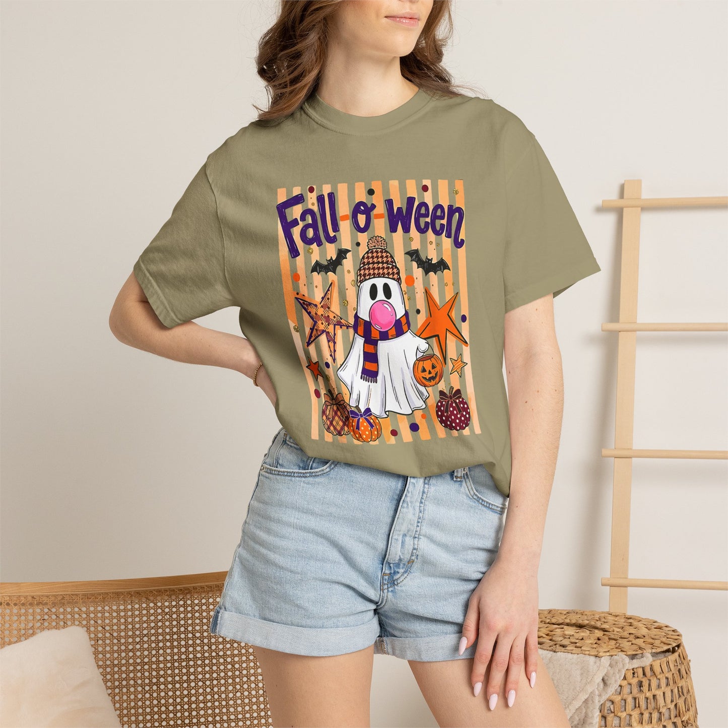 Fall o' Ween Ghost T-Shirt — Cute Halloween Pumpkin & Stars Tee