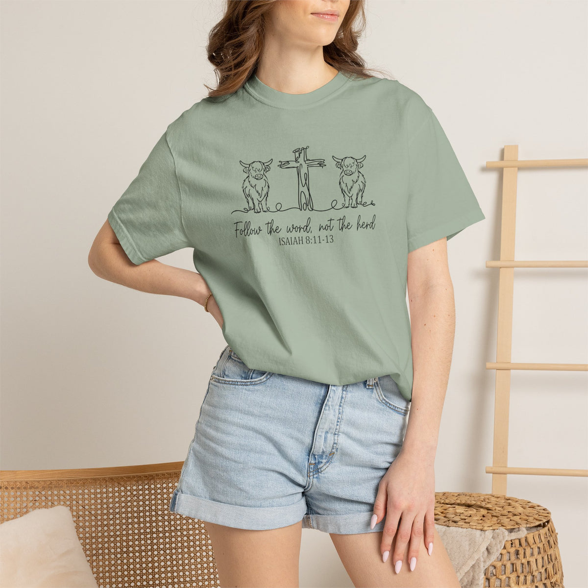 Christian Cross & Cow T-Shirt — "Follow the Word, Not the Herd" Graphic Tee