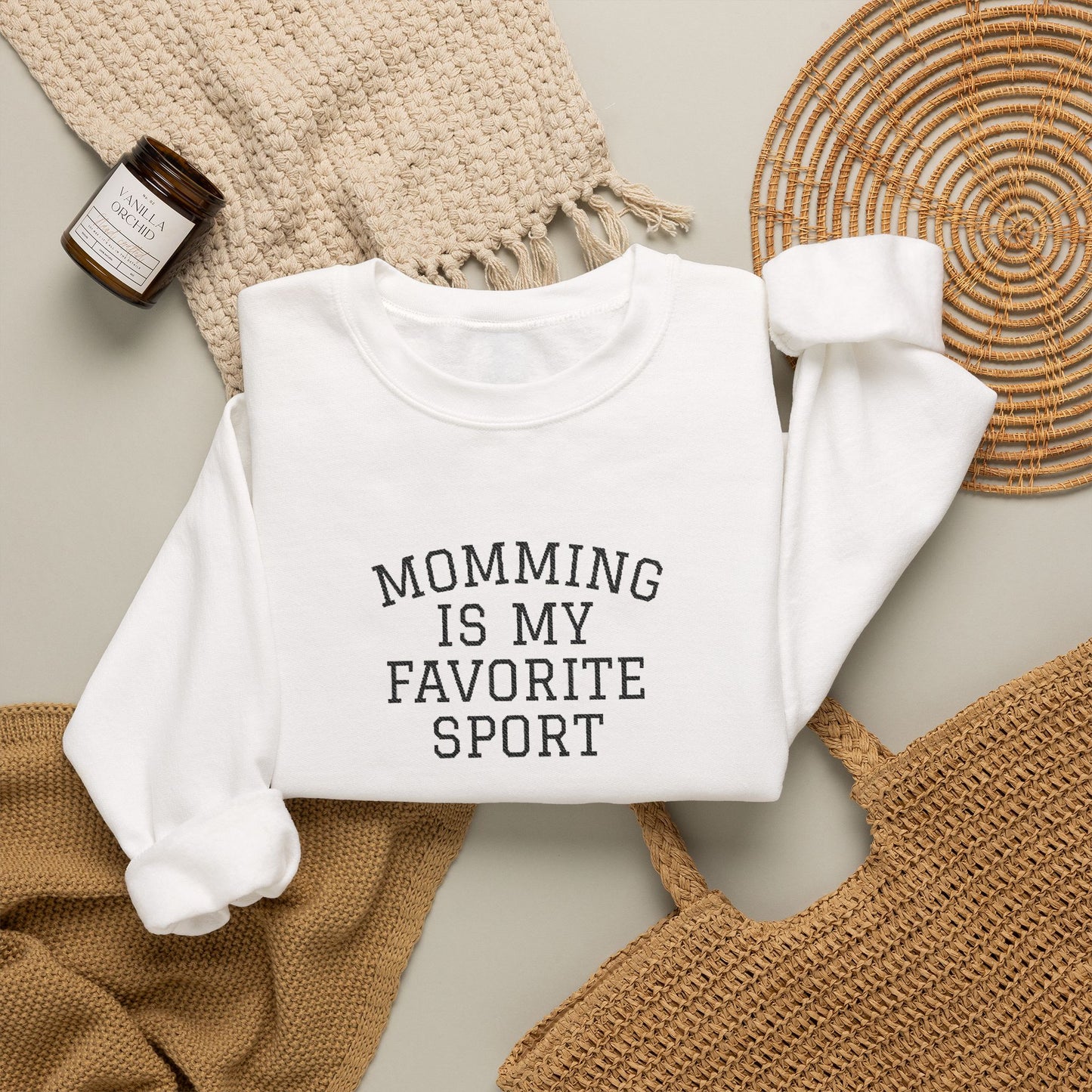 Momming Is My Favorite Sport Embroidered Sweatshirt