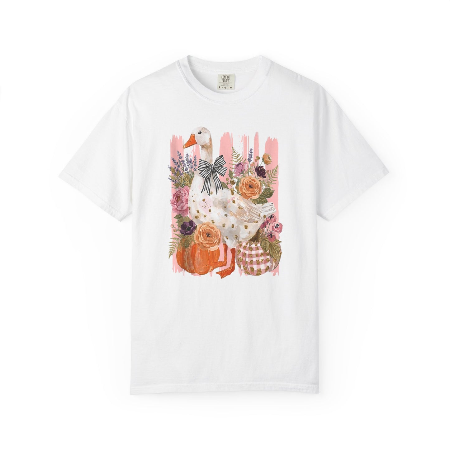 Autumn Farmyard Goose T-Shirt — Pumpkin & Floral Fall Tee