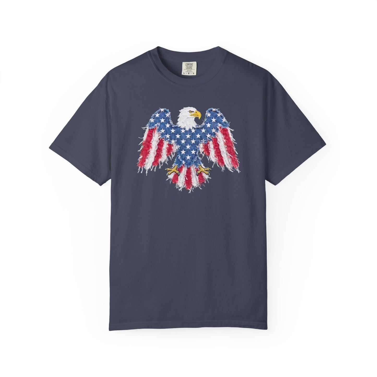 Patriotic Eagle Print T-Shirt — Distressed American Flag Graphic