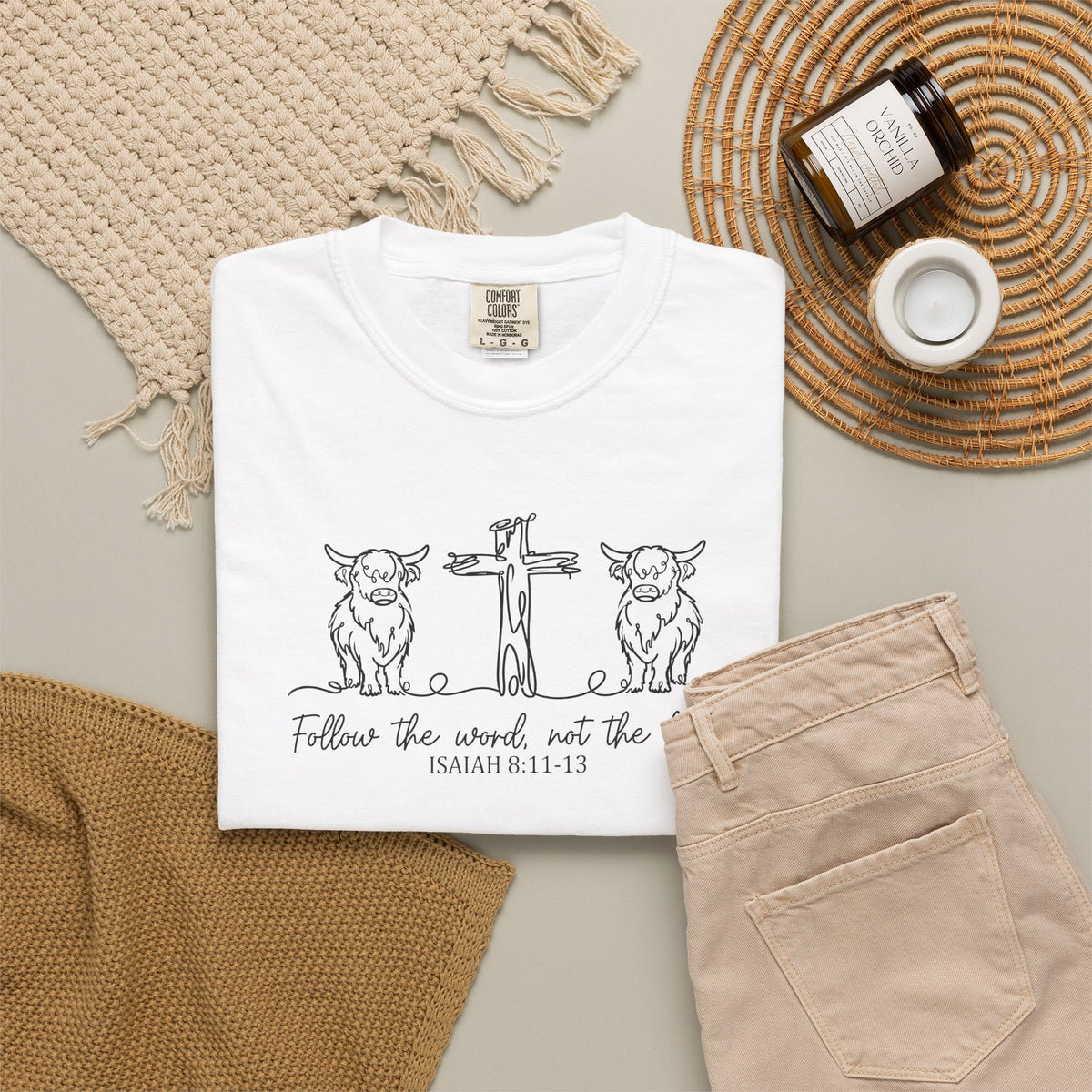 Christian Cross & Cow T-Shirt — "Follow the Word, Not the Herd" Graphic Tee