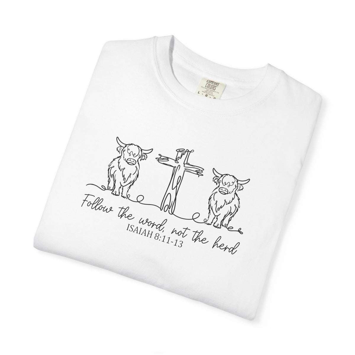 Christian Cross & Cow T-Shirt — "Follow the Word, Not the Herd" Graphic Tee