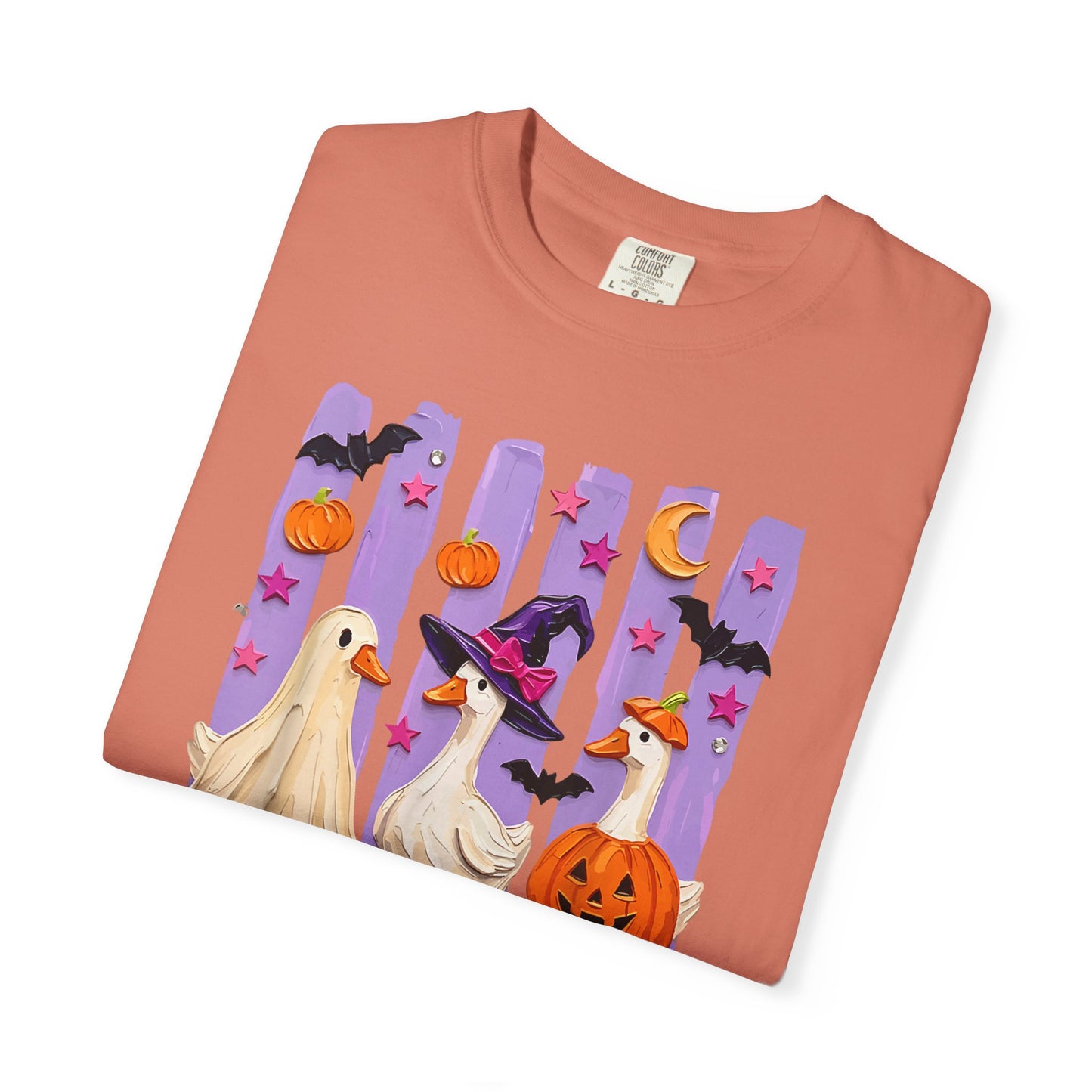 Halloween Goose T-Shirt — Cute Ghosts, Witch Hat & Pumpkin Design