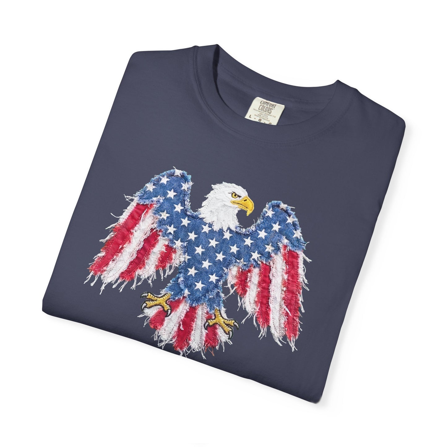 Patriotic Eagle Print T-Shirt — Distressed American Flag Graphic