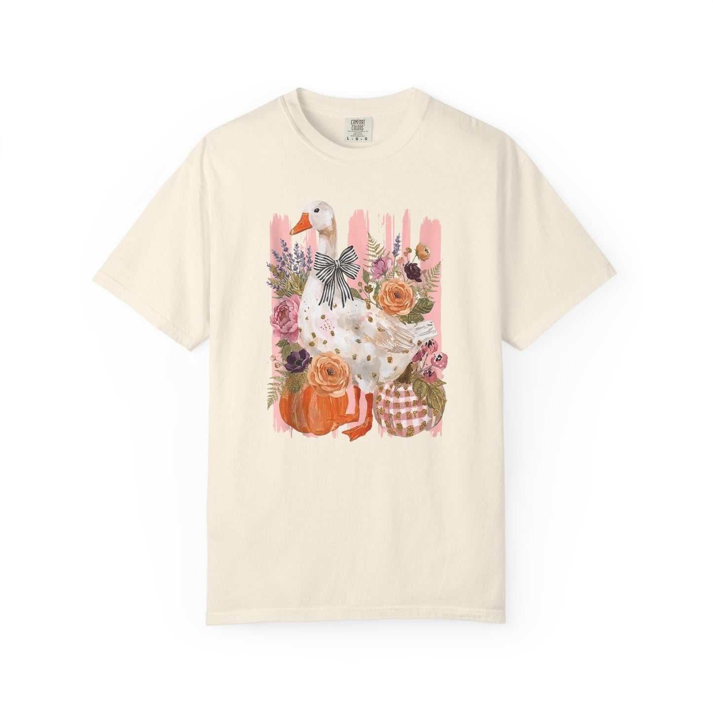 Autumn Farmyard Goose T-Shirt — Pumpkin & Floral Fall Tee