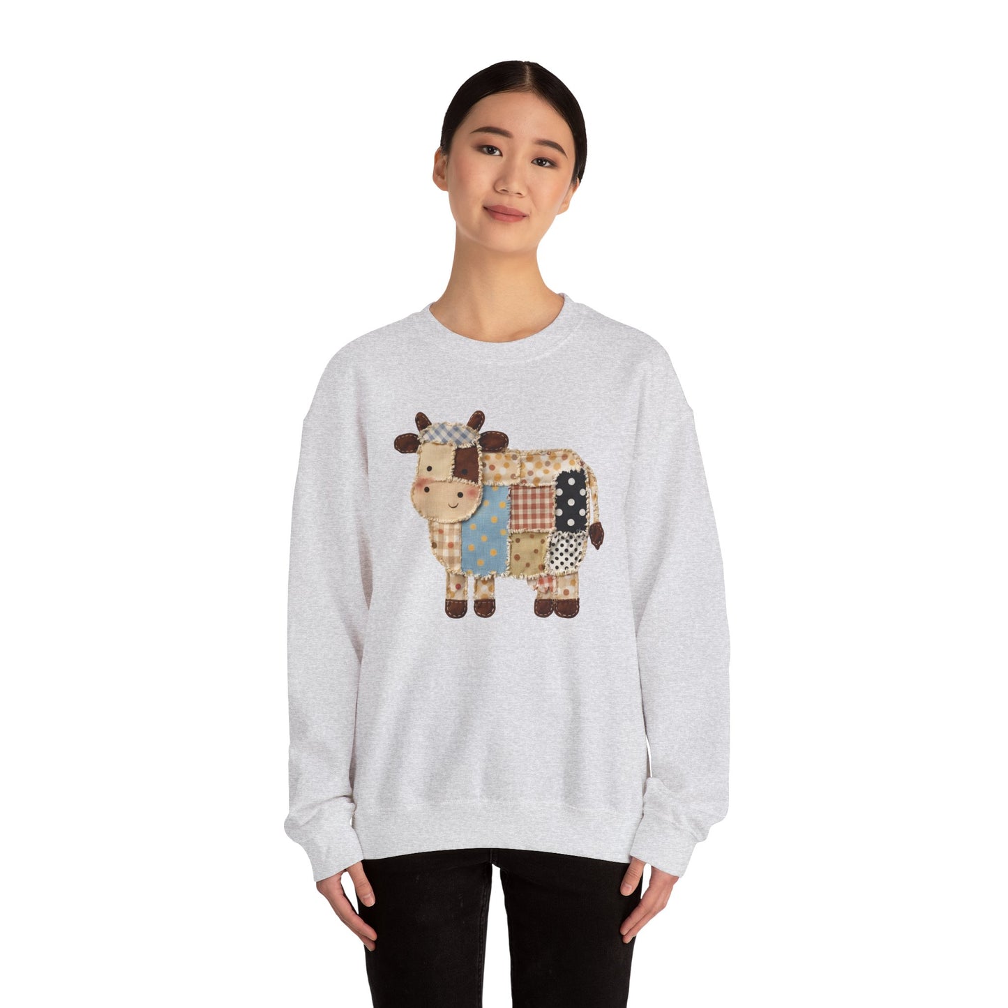 Patchwork Cow Print Sweatshirt — Cute Farm Animal Crewneck