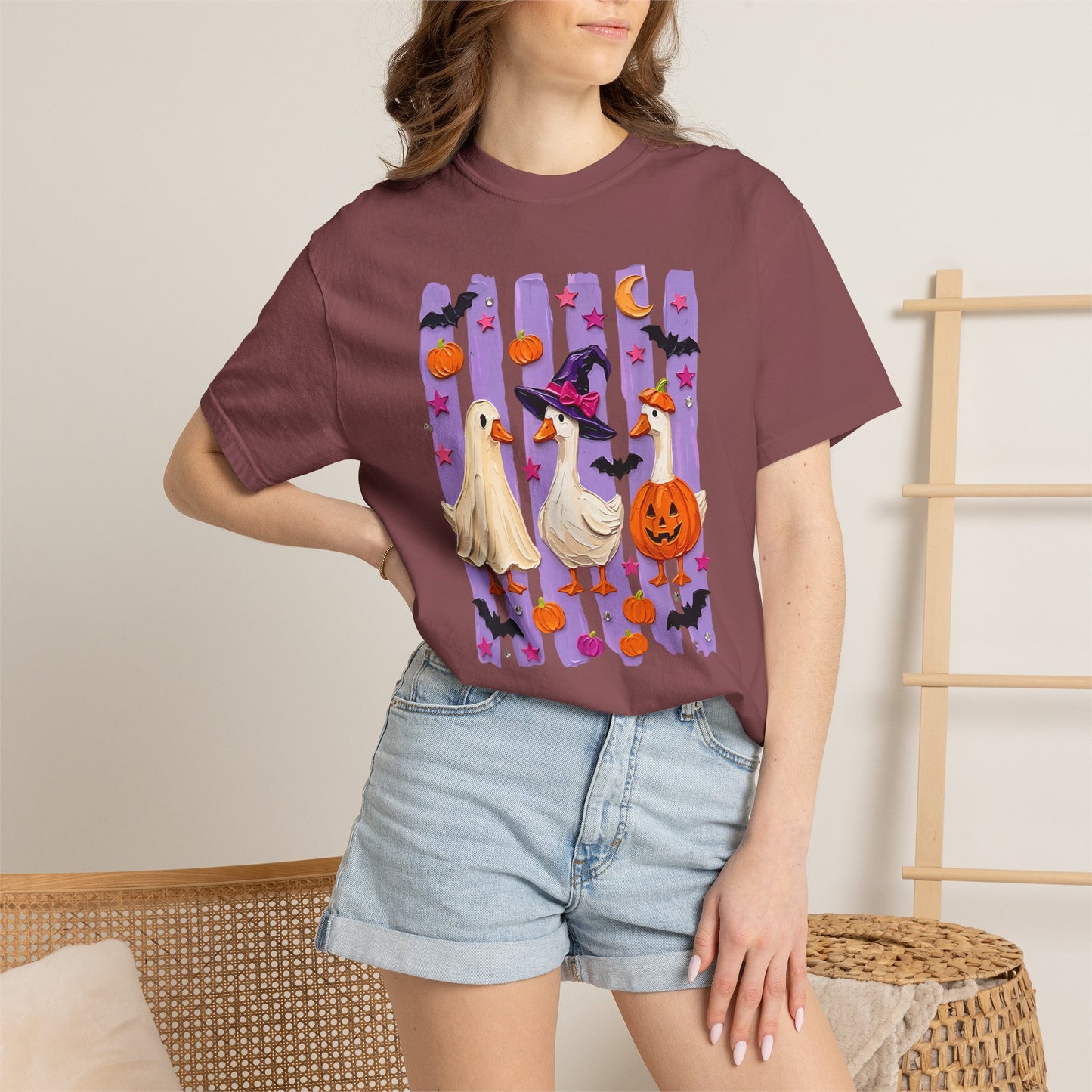 Halloween Goose T-Shirt — Cute Ghosts, Witch Hat & Pumpkin Design