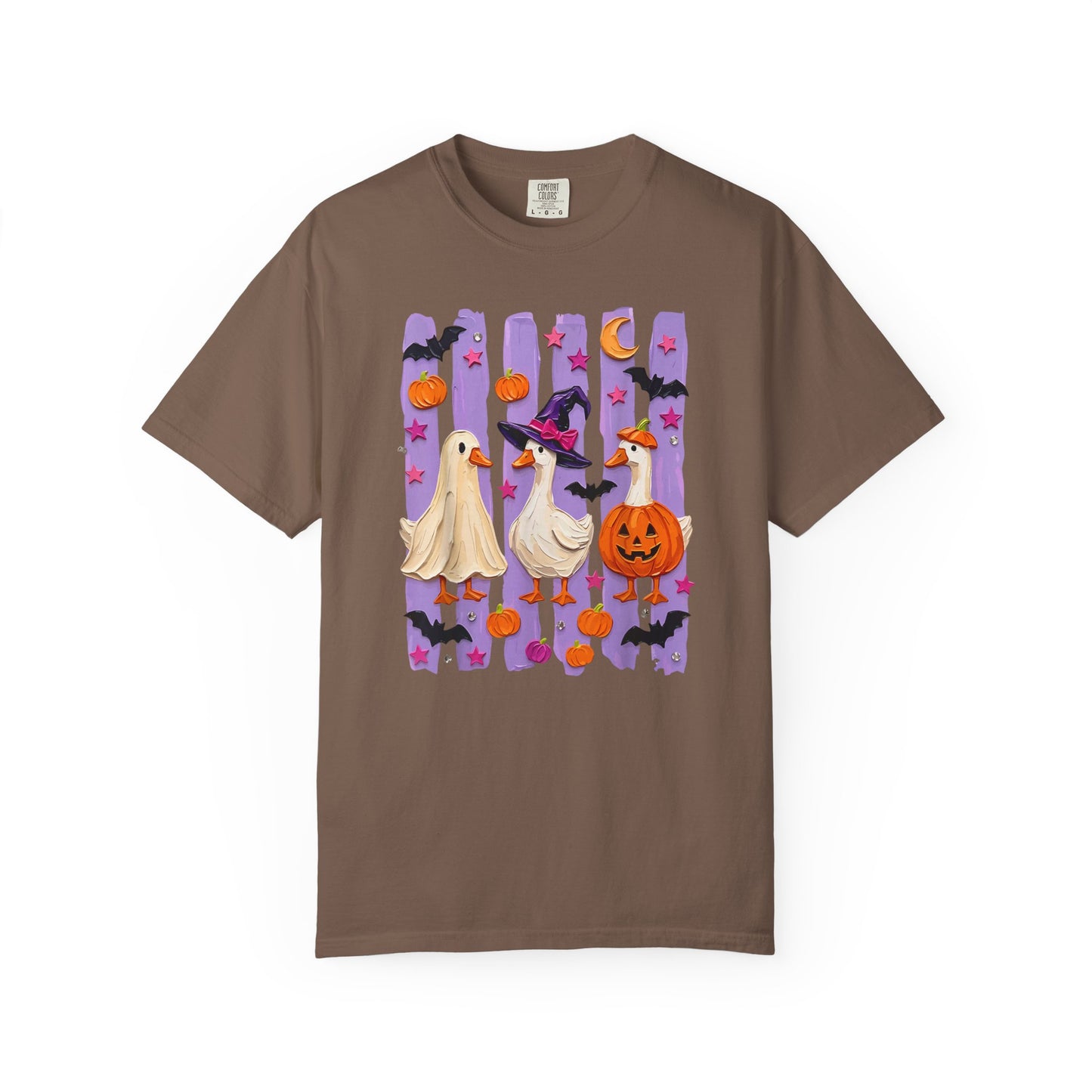 Halloween Goose T-Shirt — Cute Ghosts, Witch Hat & Pumpkin Design