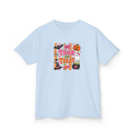 Kids Halloween Trick or Treat T-Shirt — Cute Pumpkin & Candy Graphic