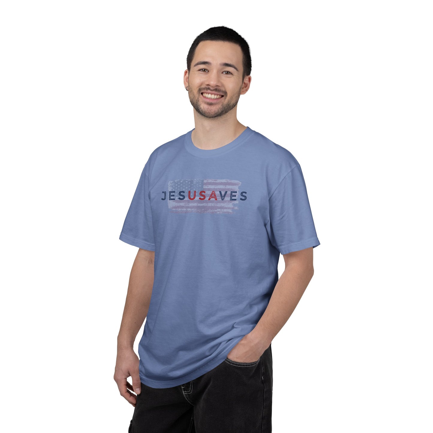 Jesus Saves T‑Shirt — Patriotic Faith Graphic Tee