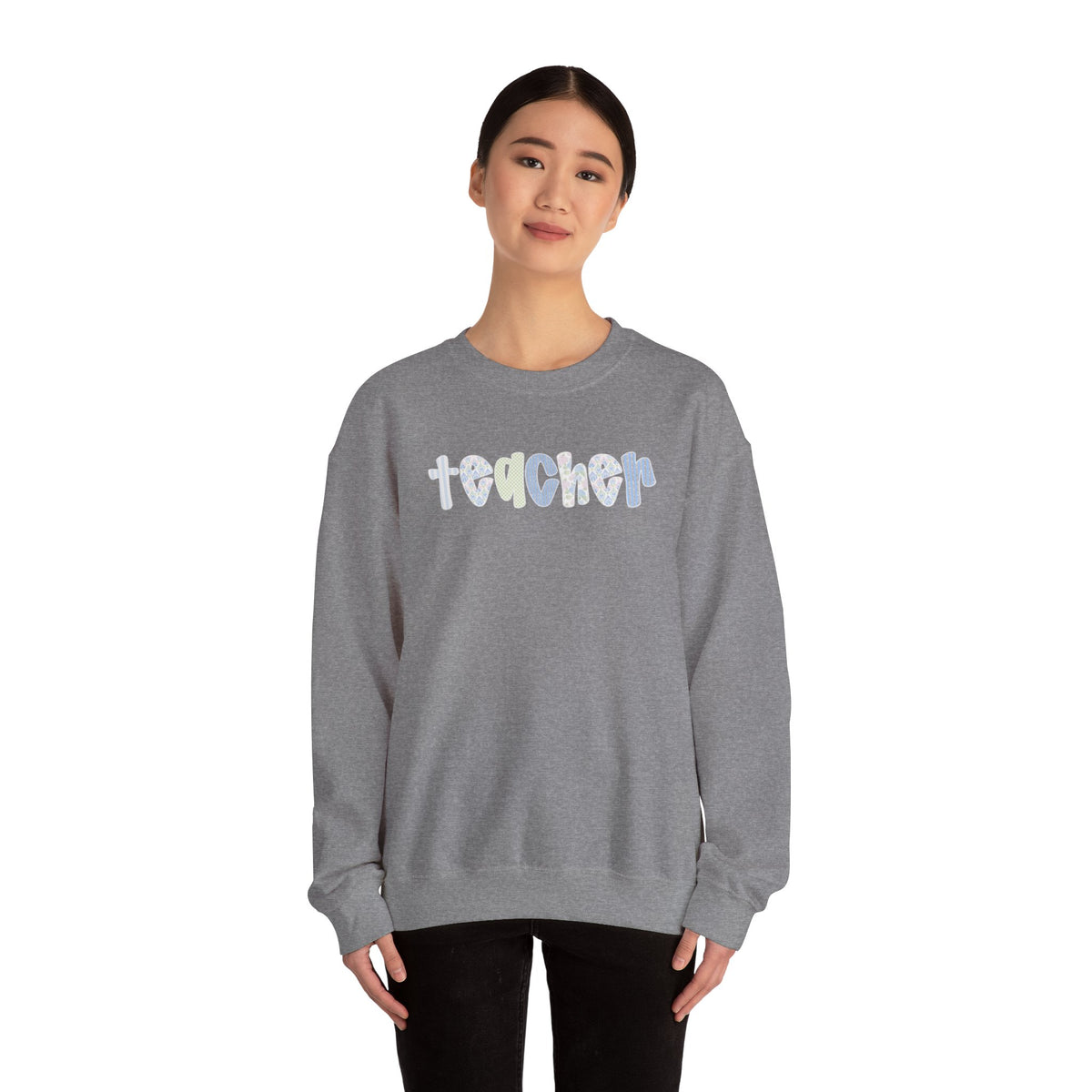 Teacher Floral Crewneck Sweatshirt — Pastel Heart & Flower Teacher Gift