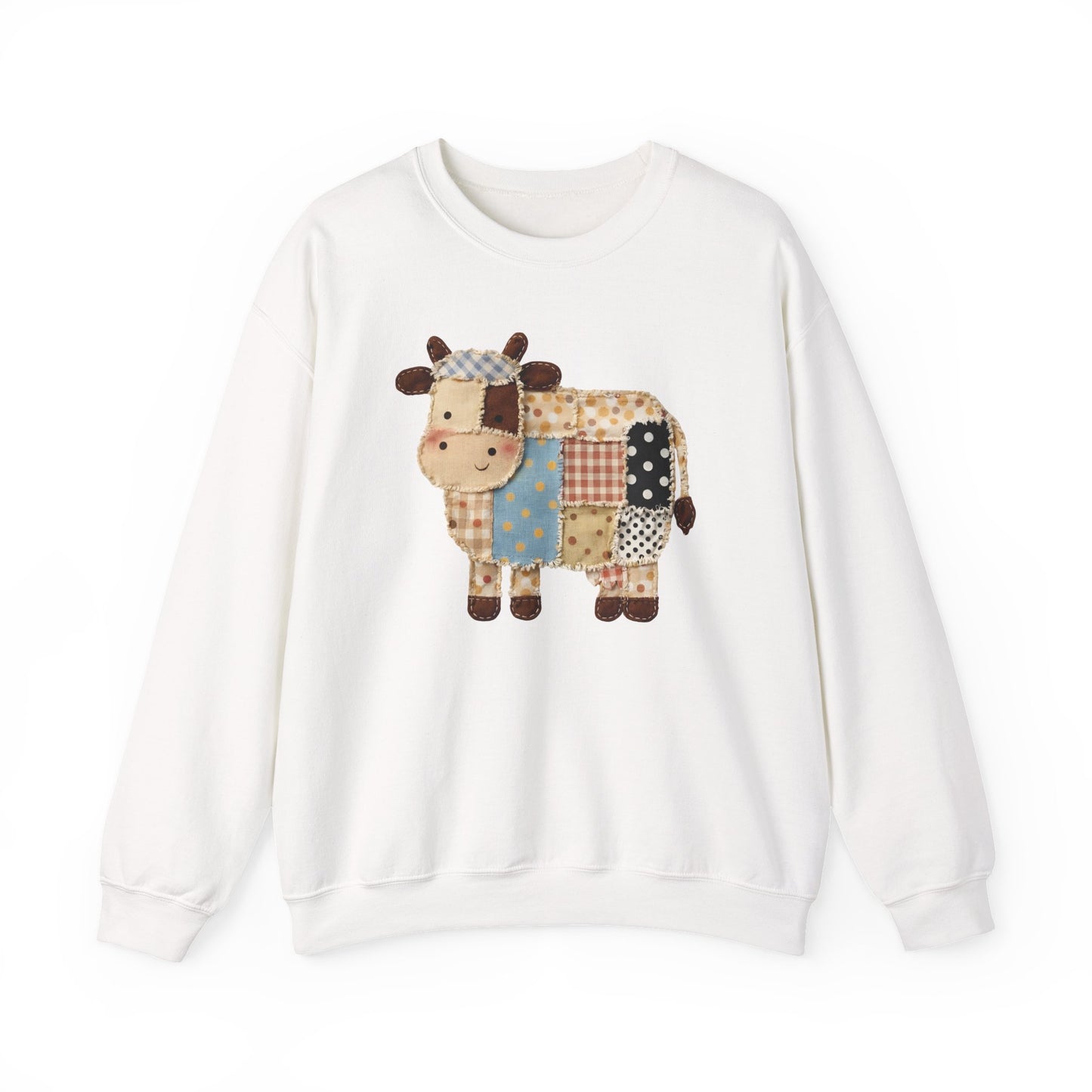 Patchwork Cow Print Sweatshirt — Cute Farm Animal Crewneck