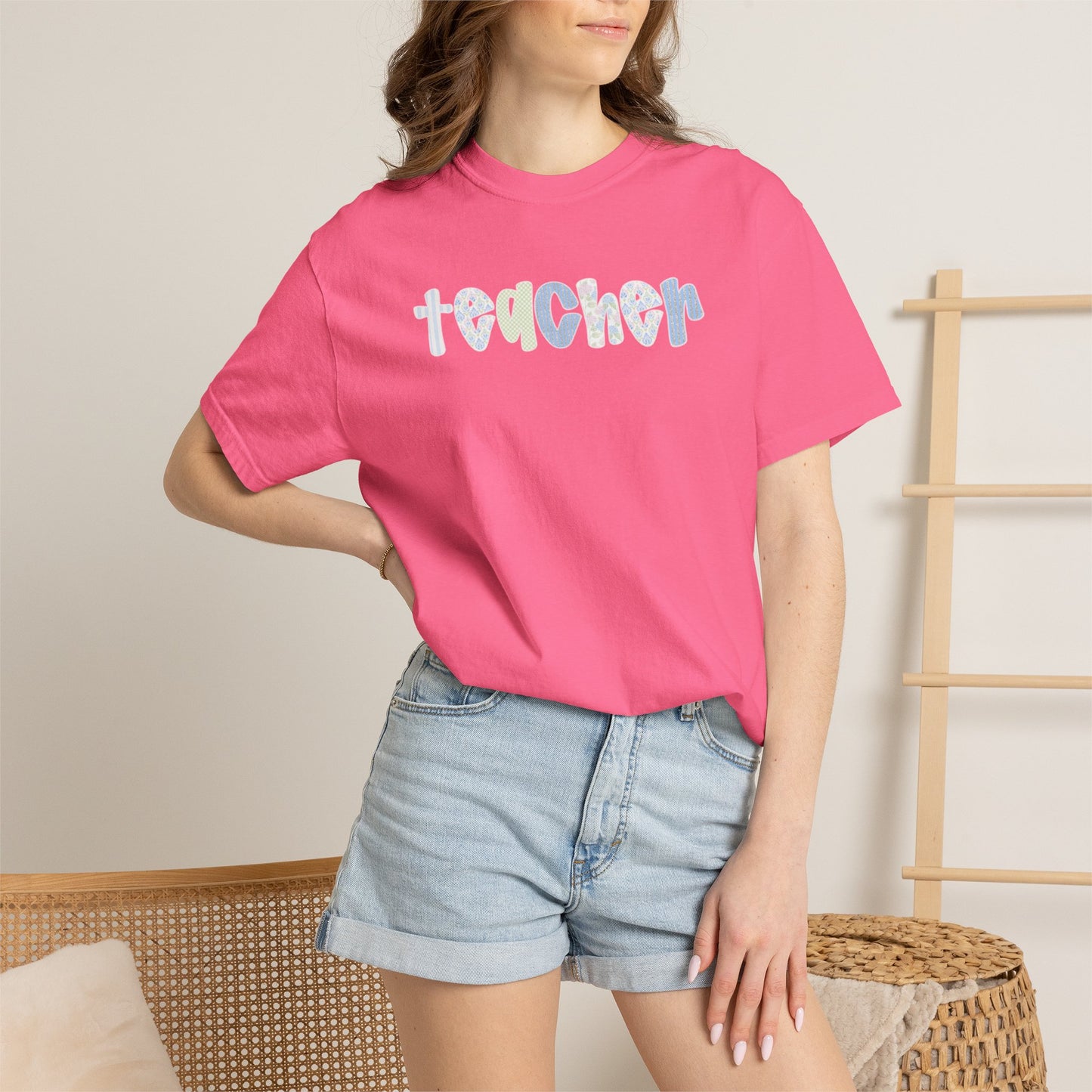 Teacher Floral Bubble Text T-Shirt — Cute Teacher Gift Tee