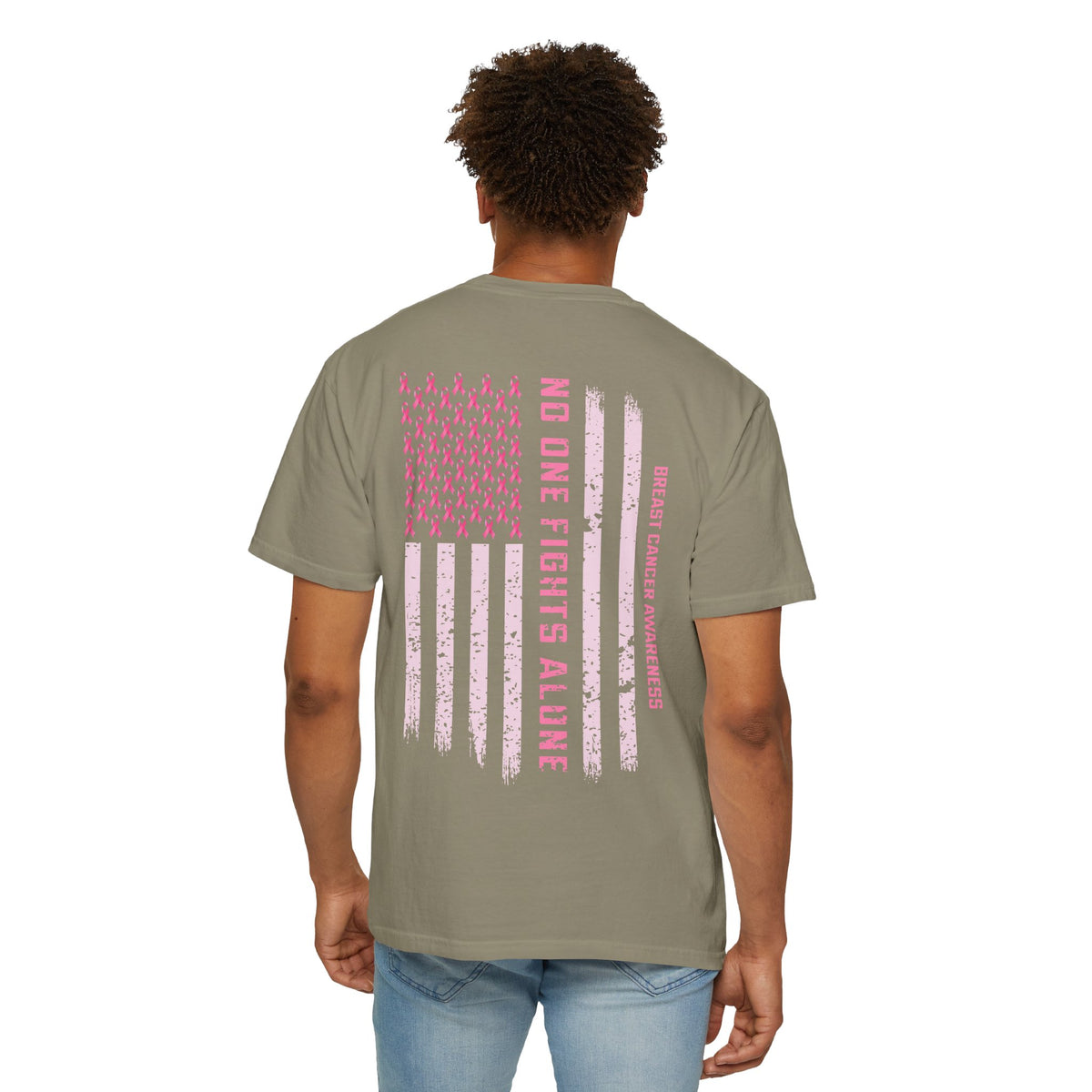 Breast Cancer Awareness T-Shirt — "No One Fights Alone" Flag Tee