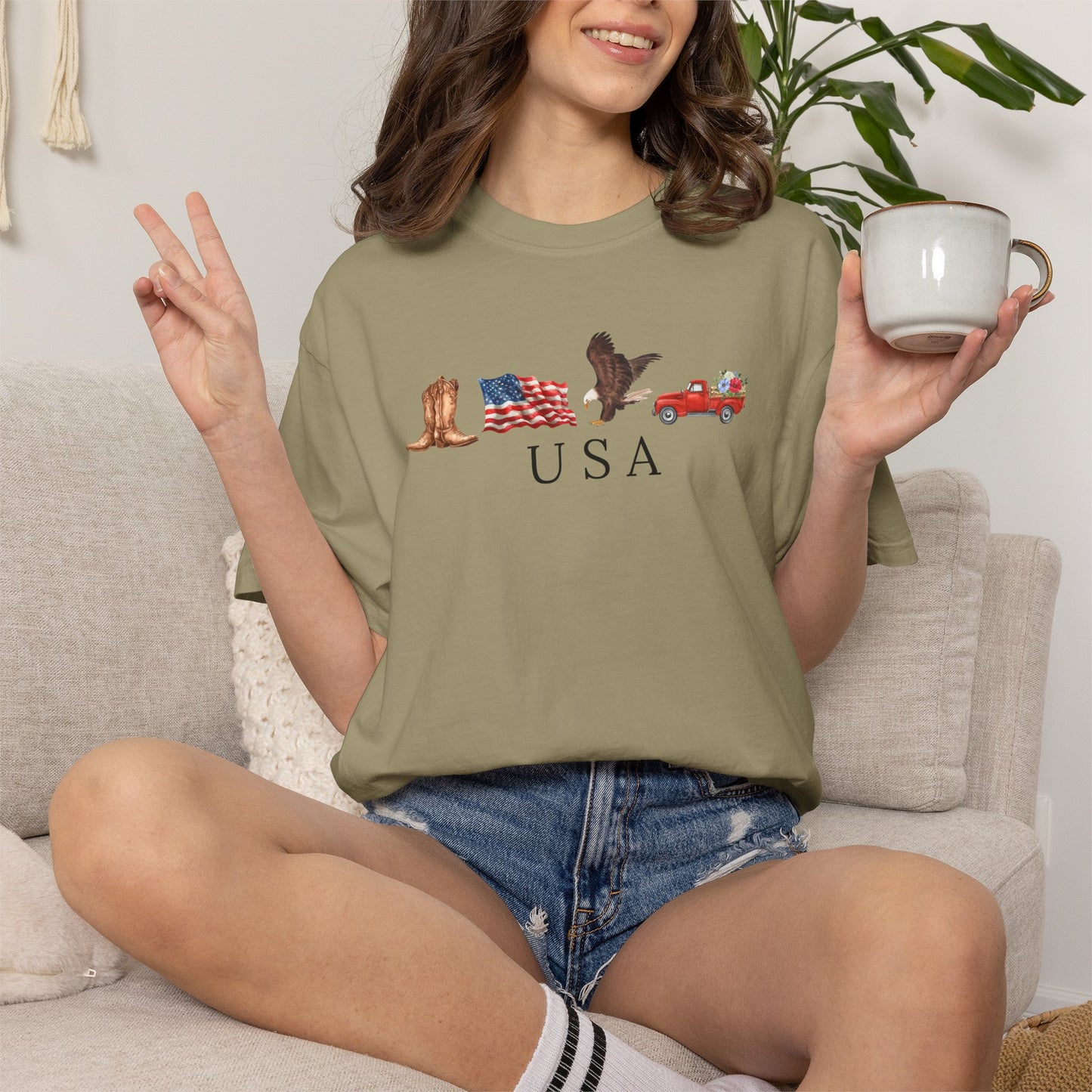 USA Americana Graphic T-Shirt — Boots, Flag, Eagle & Truck Design
