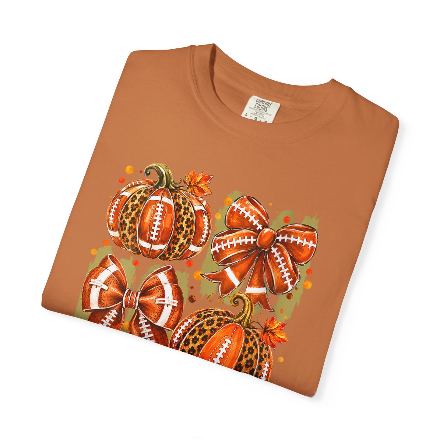 Pumpkin Patch Fall Football T-Shirt — Rustic Orange Autumn Pumpkins Tee