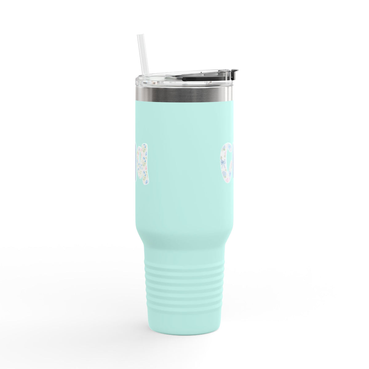 40oz Insulated Travel Mug — Floral Monogram 'CNA' Tumbler with Handle (Keeps Drinks Hot & Cold)