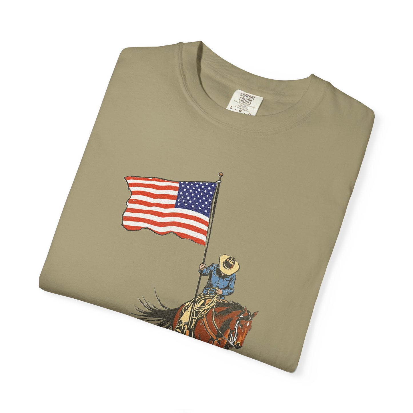Patriotic Cowboy on Horse T-Shirt – American Flag Western Tee
