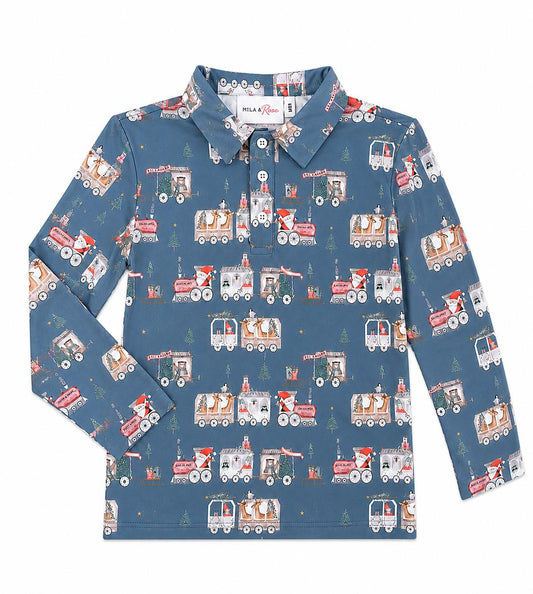 North Pole Express Long Sleeve Boy's Christmas Polo