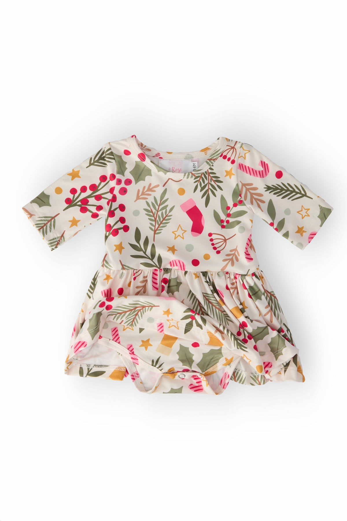 Holly Jolly Christmas Girls 3/4 Sleeve Twirl Bodysuit